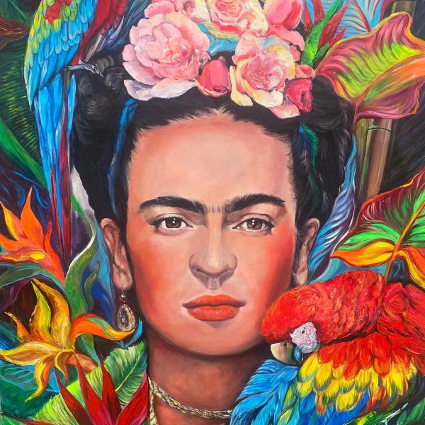 Frida with parrot
