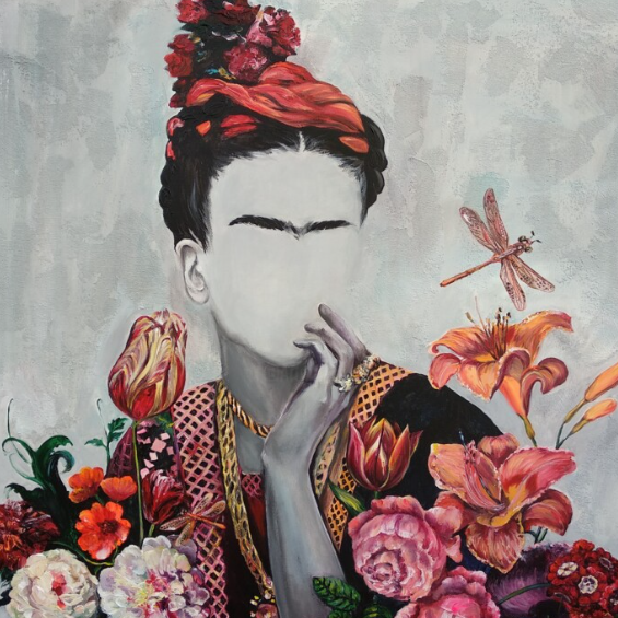 Frida among flowers